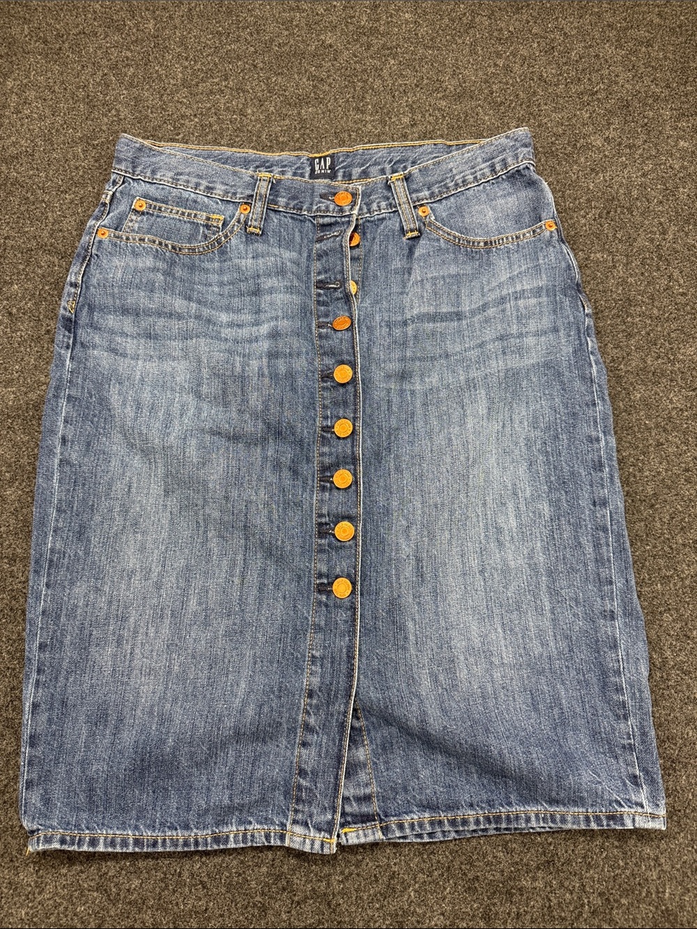 GAP Blue Denim Button-Front Midi Skirt